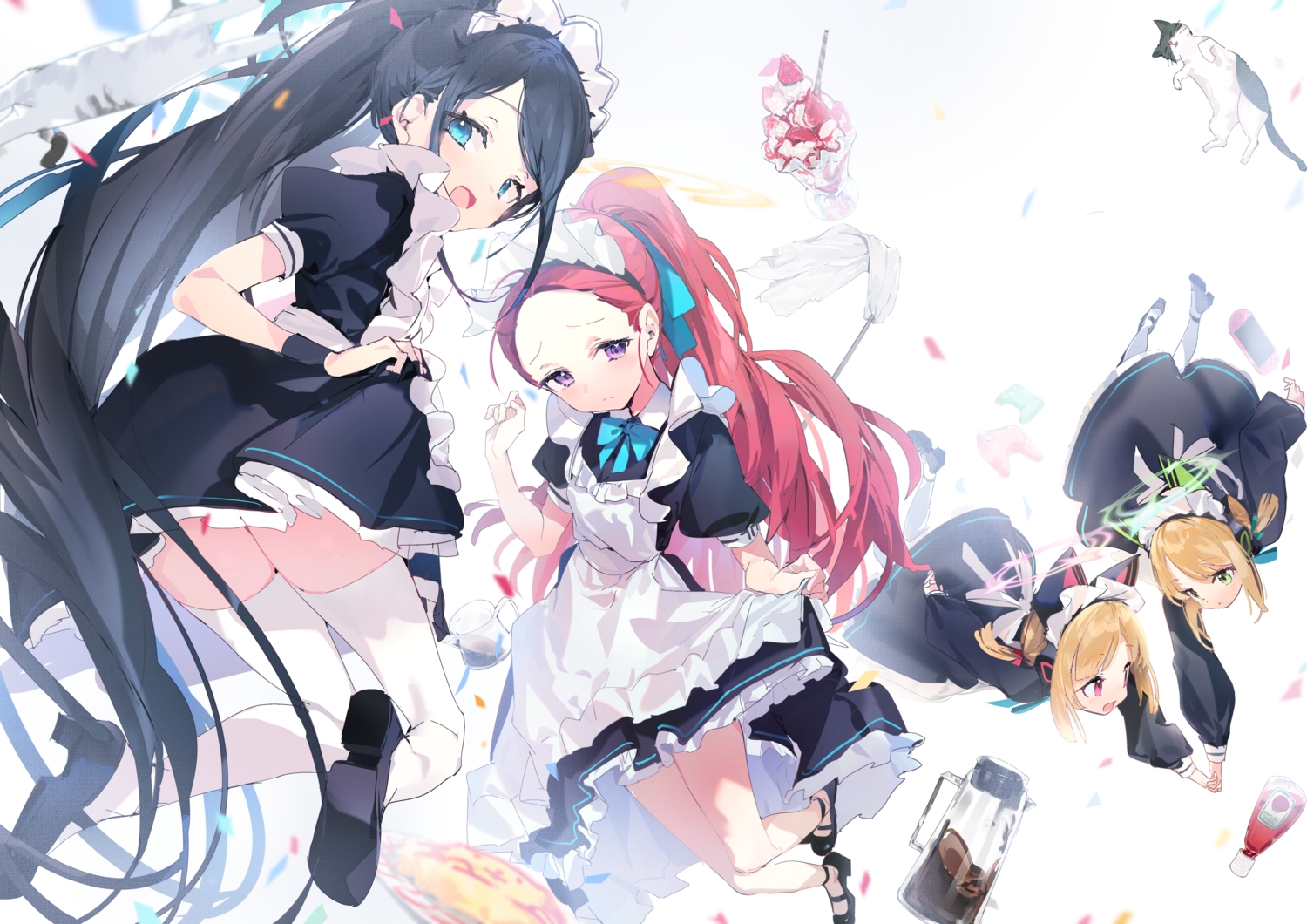 aida_(chinhung0612), animal, animal_ears, apron, aqua_eyes, black_hair, blonde_hair, blue_archive