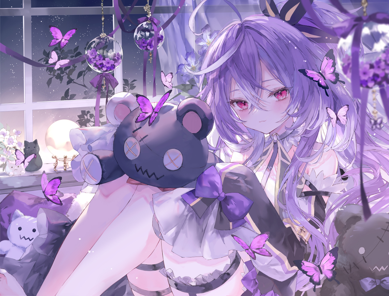 bow, butterfly, cat_smile, collar, flat_chest, garter, hiyoku_no_crosspiece, long_hair