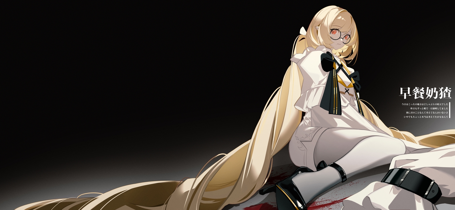 black, blonde_hair, blood, long_hair, original, pantyhose, pointed_ears, red_eyes