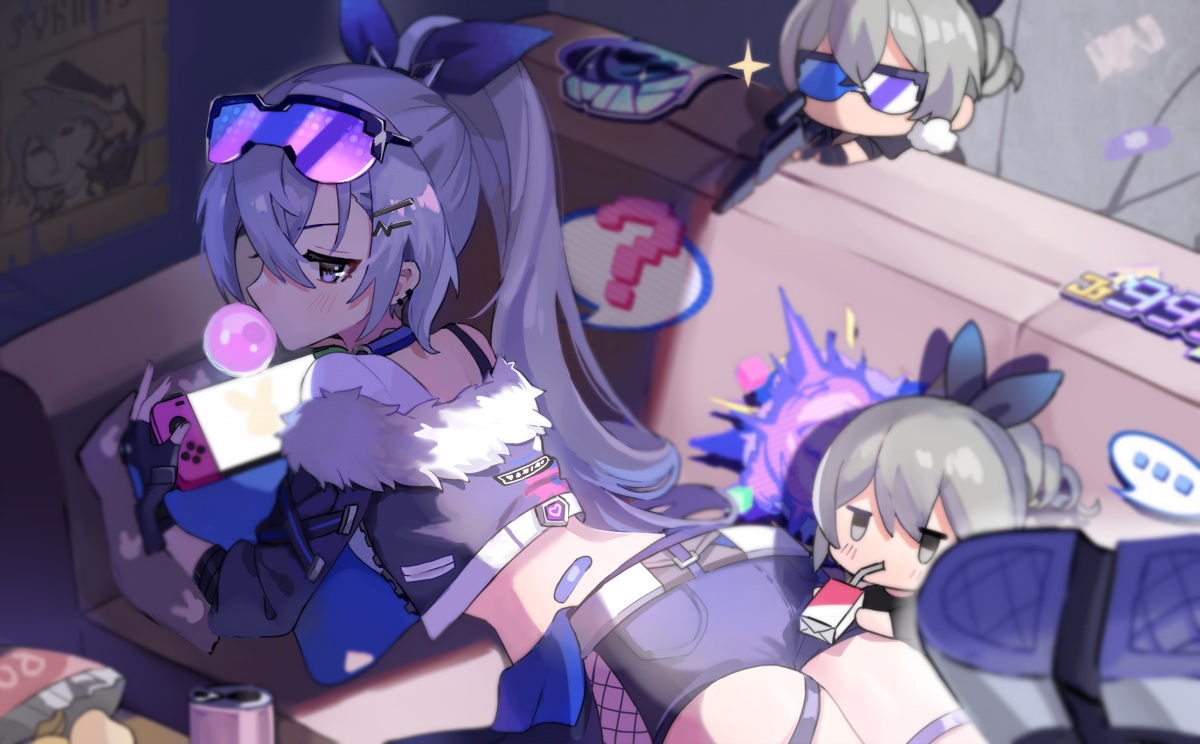 blush, candy, chibi, choker, couch, drink, food, game_console