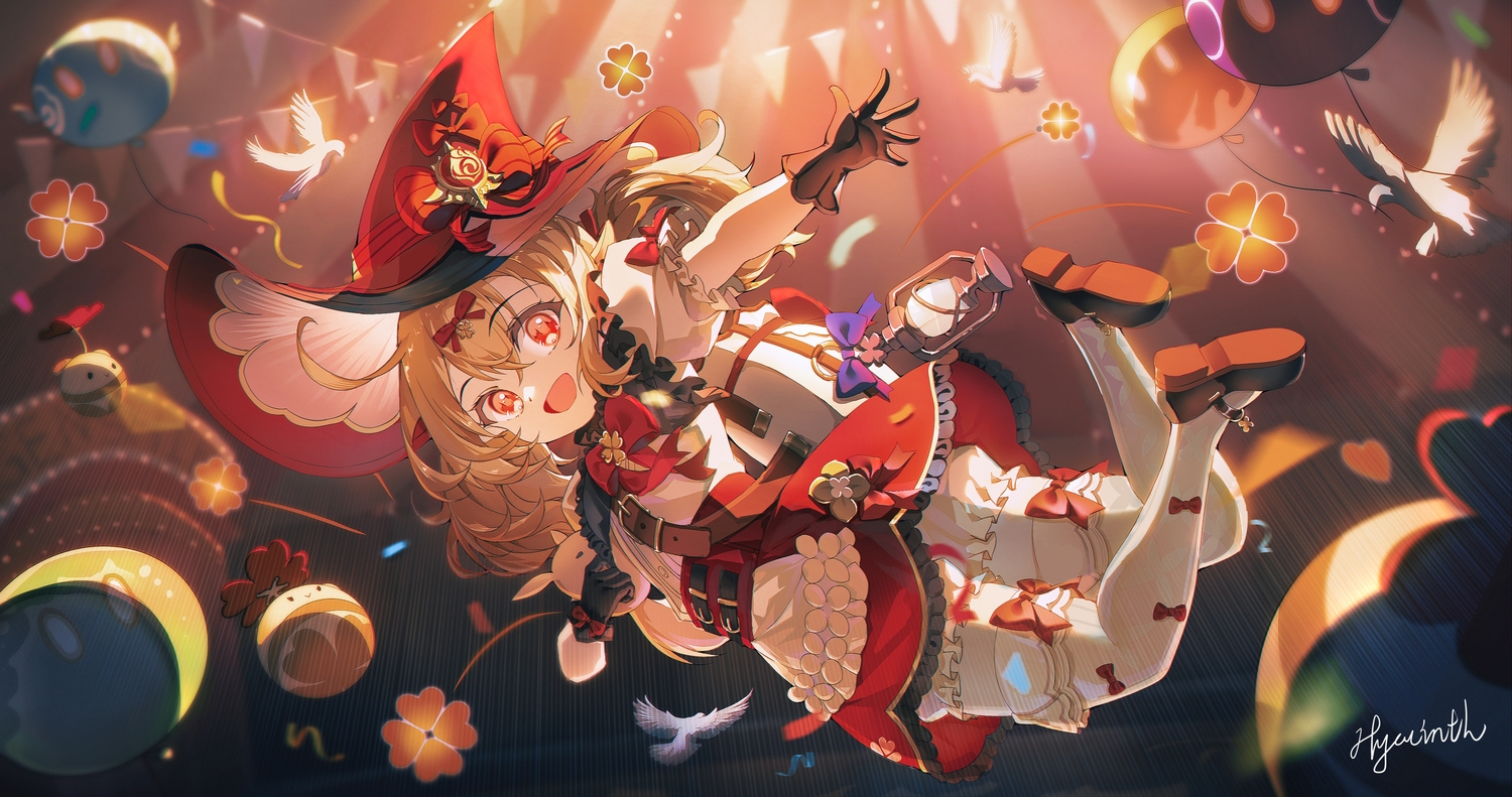 animal, bird, blonde_hair, bloomers, bow, dress, genshin_impact, gloves