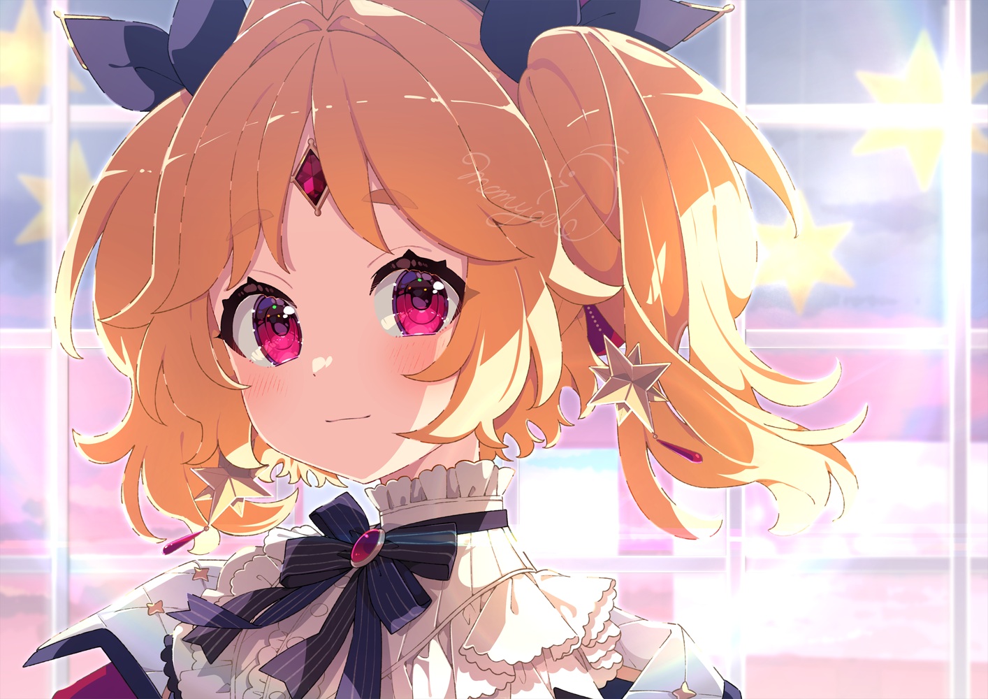 blush, bow, close, loli, mamyouda, nicola_aldin, orange_hair, red_eyes