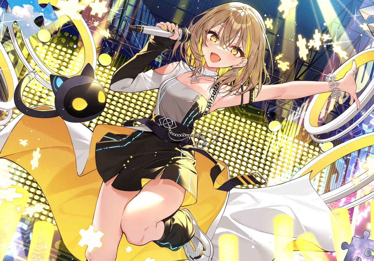 brown_hair, chain, hanagata, la_priere, microphone, natsume_itsuki, necklace, short_hair