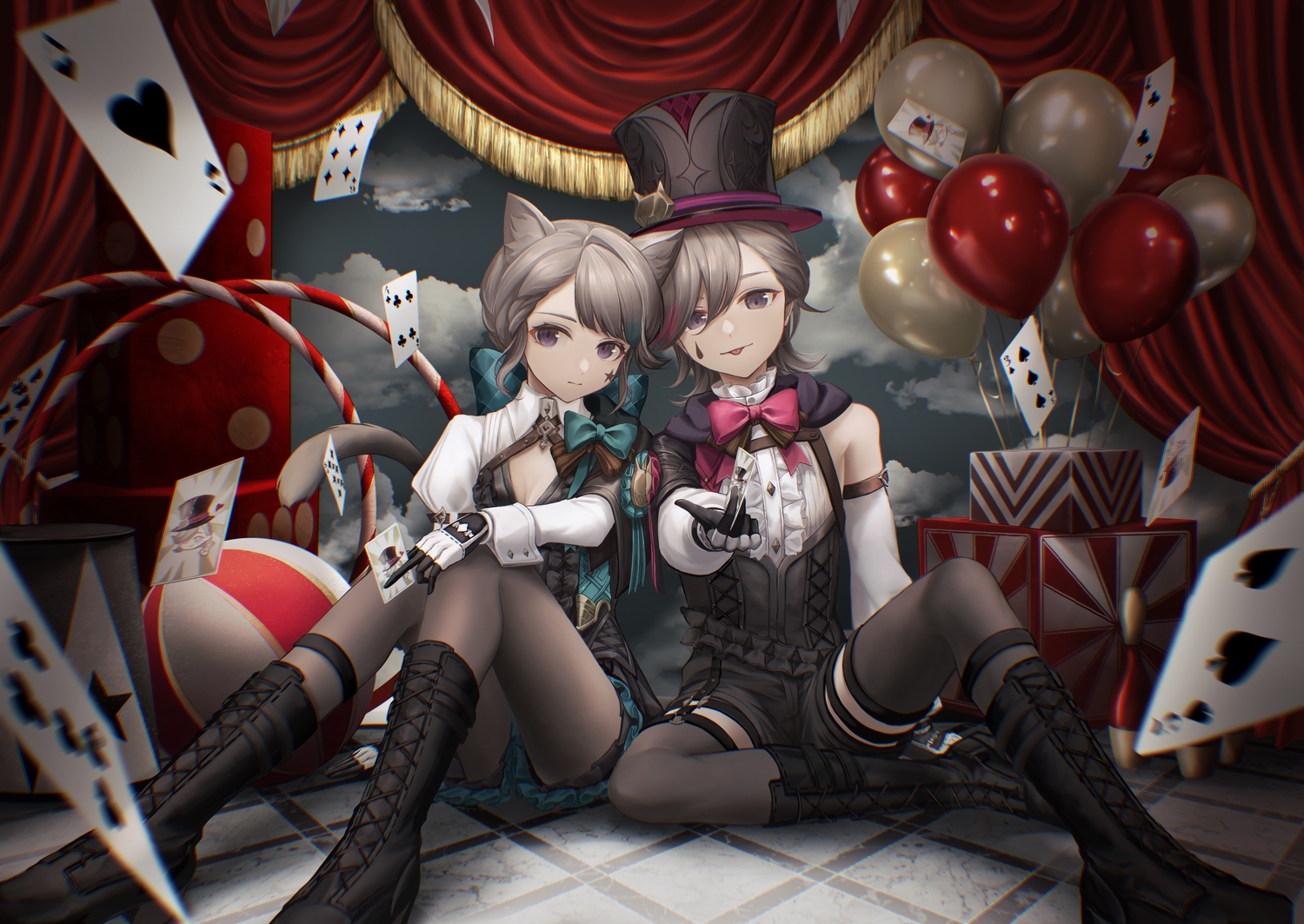 animal_ears, boots, bow, braids, catgirl, garter, genshin_impact, gloves