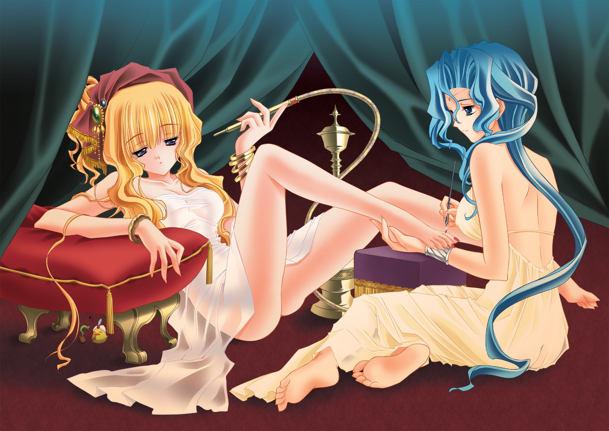 2girls, breasts, carnelian, cleavage, lilith_(yami_to_boushi_to_hon_no_tabibito), yami_to_boushi_to_hon_no_tabibito