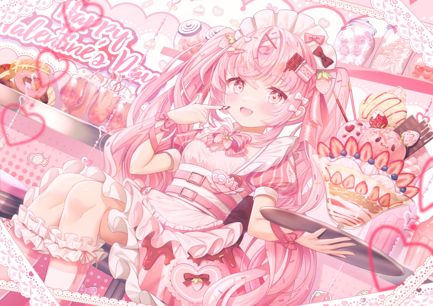 apron, blush, bow, candy, chocolate, drink, food, fruit