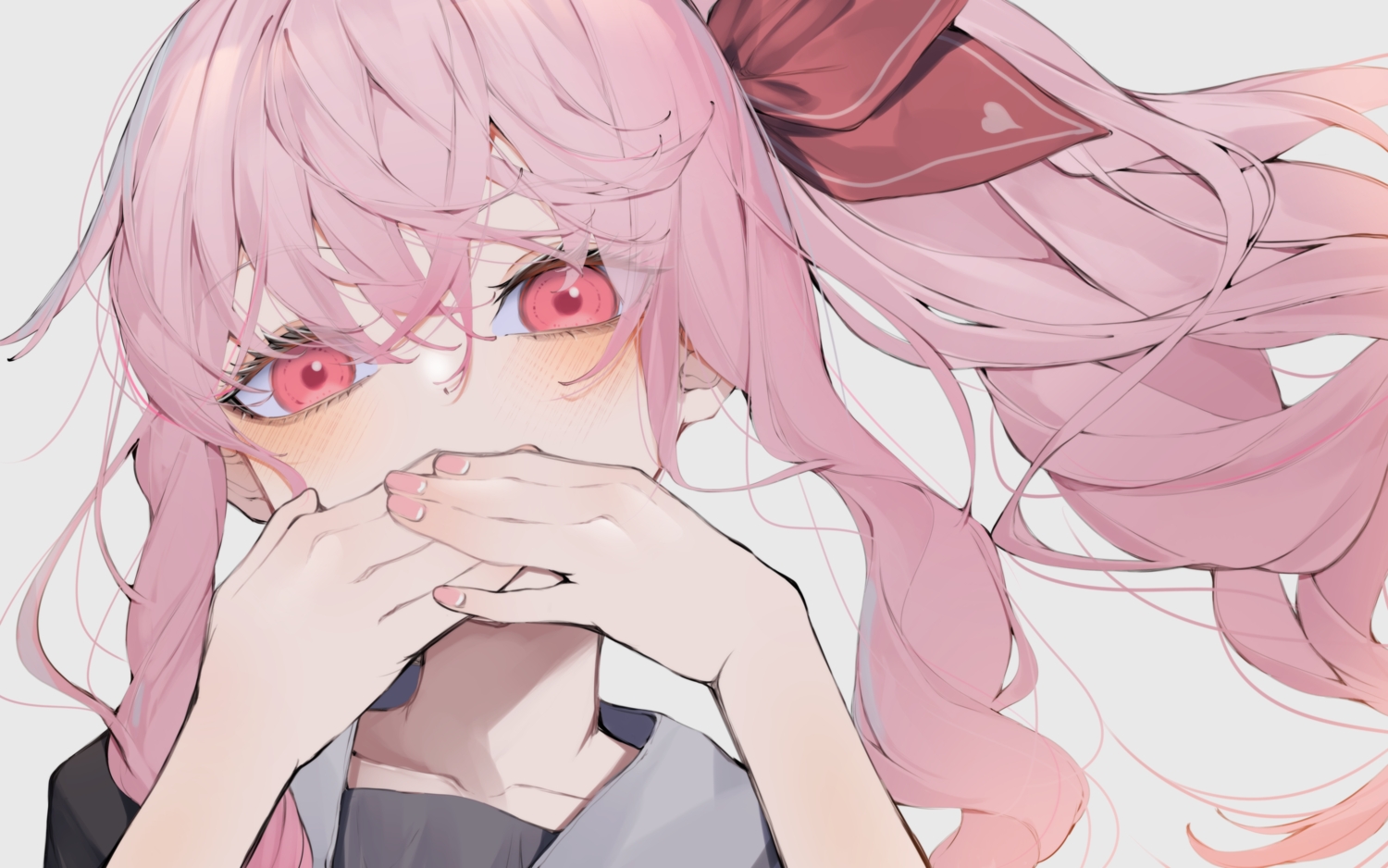 akiyama_mizuki, blush, close, long_hair, pink_eyes, pink_hair, ponytail, project_sekai