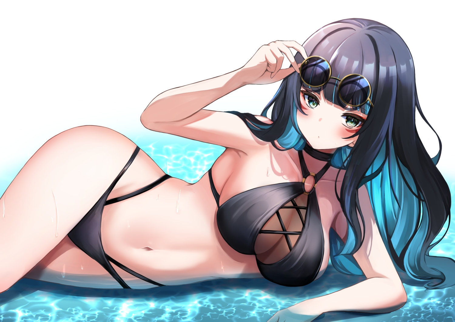 aqua_eyes, bikini, black_hair, breasts, choker, cleavage, fate/grand_order, fate_(series)