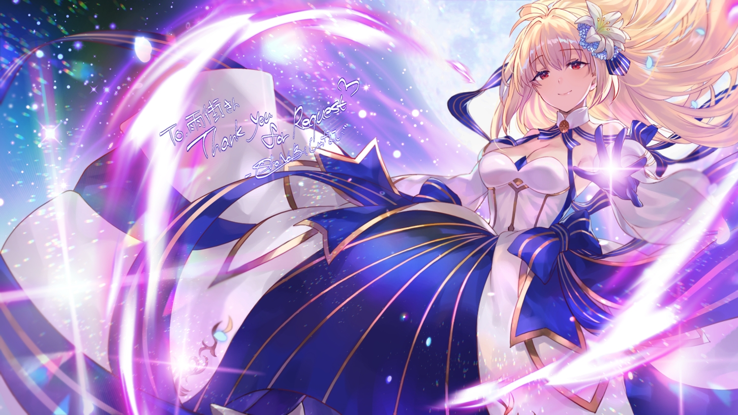archetype_earth, arcueid_brunestud, blonde_hair, bow, breasts, cleavage, dress, fate/grand_order