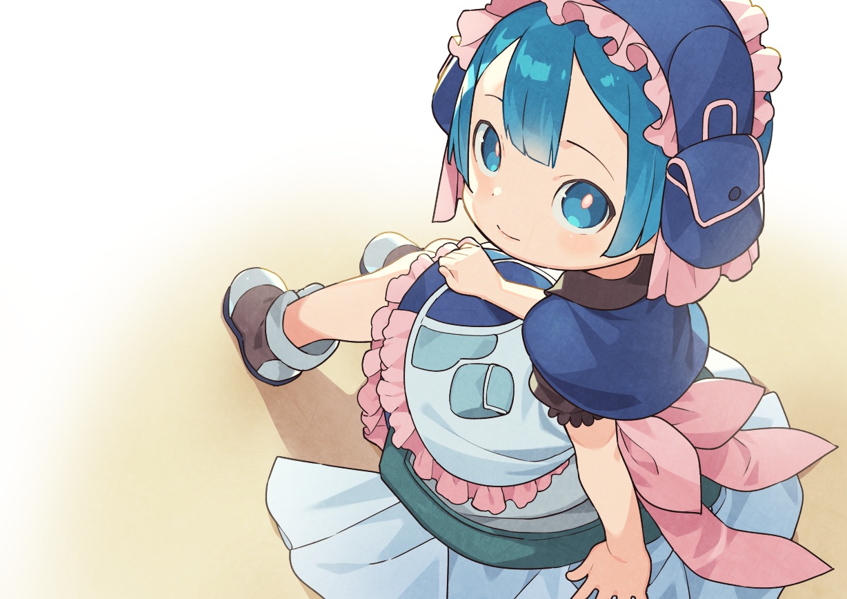 all_male, aqua_eyes, aqua_hair, boots, bow, dress, headdress, kin_niku