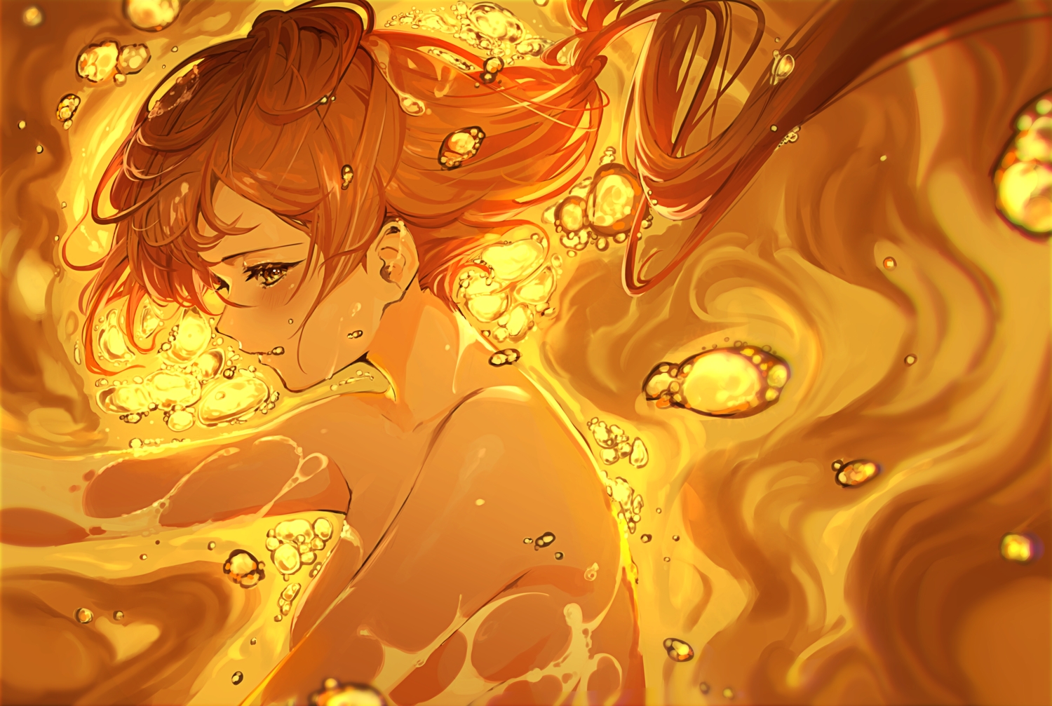 blush, bubbles, close, long_hair, nemoto_yuuma, orange, original, topless
