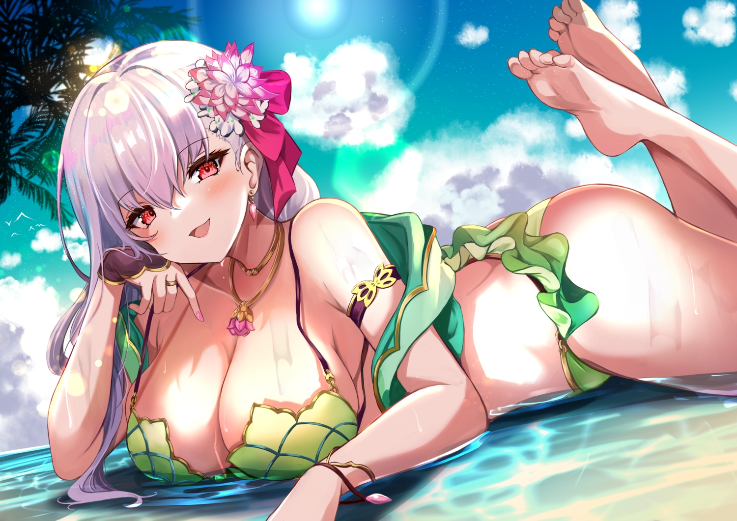 barefoot, bikini, blush, breasts, cleavage, clouds, fate/grand_order, fate_(series)