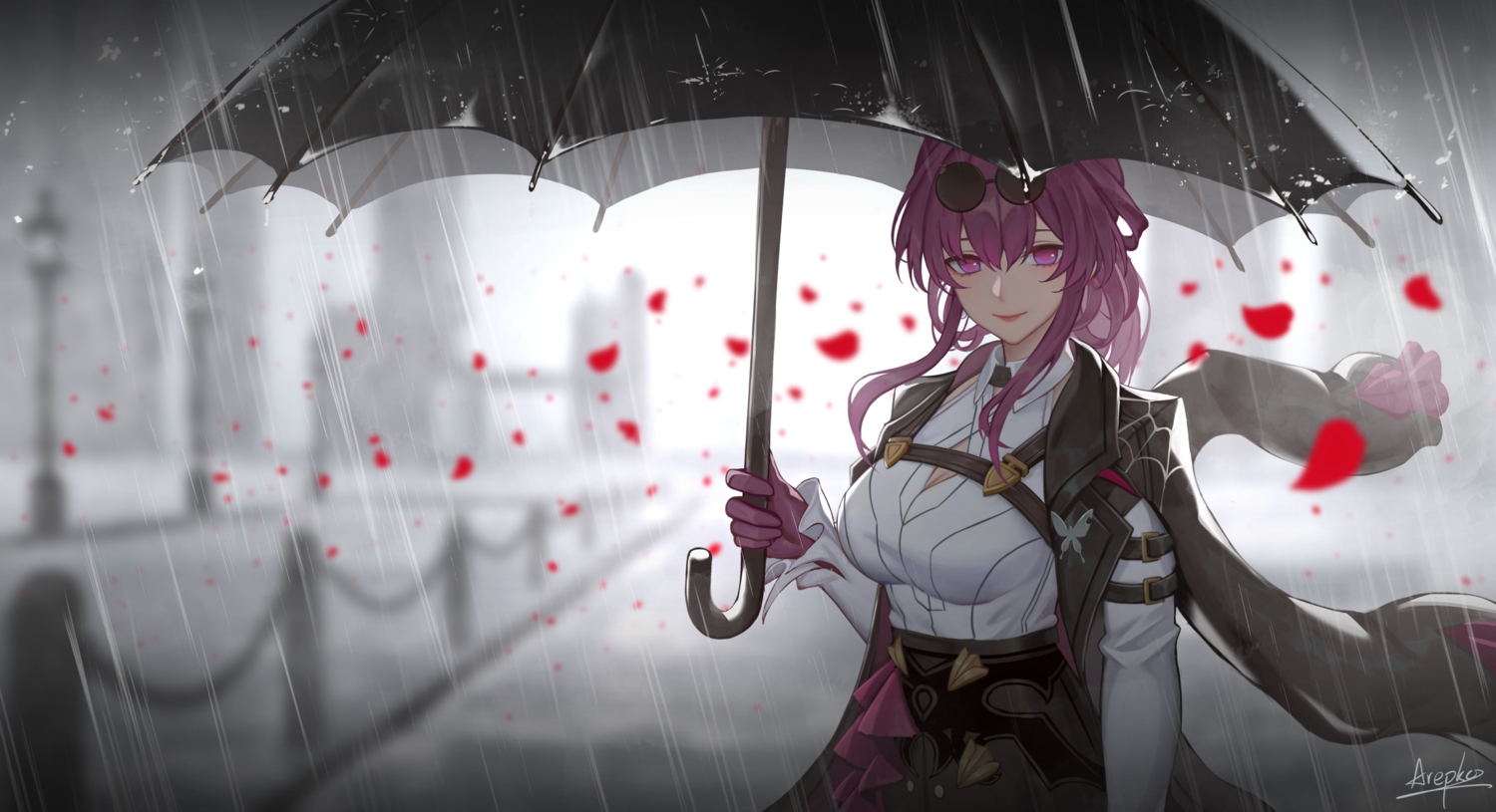 arepko, breasts, cape, cleavage, dark, gloves, honkai_(series), honkai:_star_rail