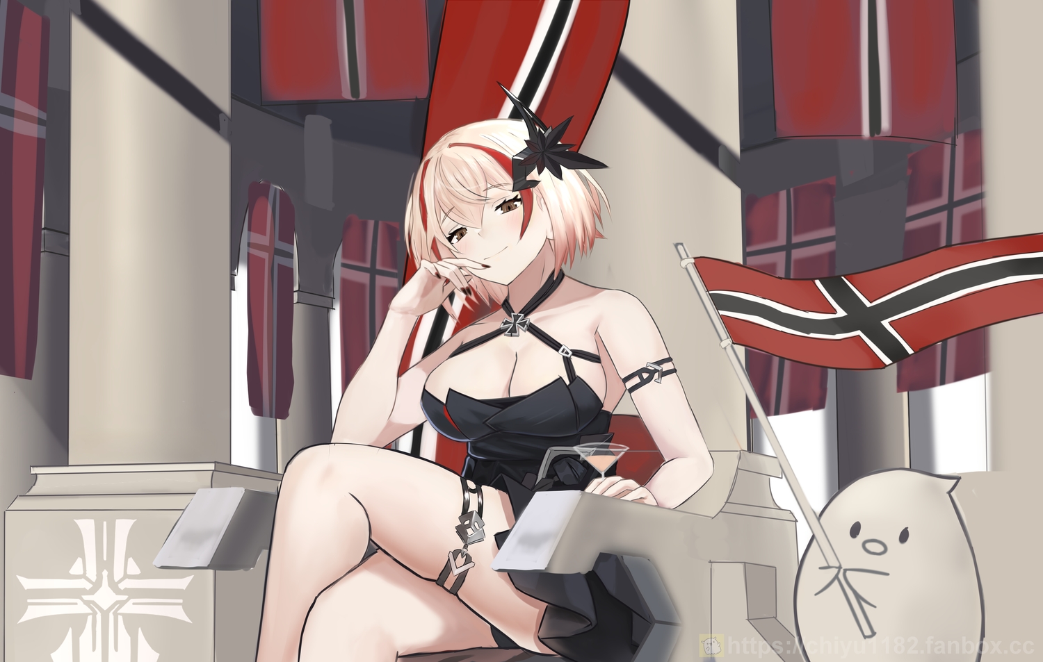 animal, animal_ears, anthropomorphism, azur_lane, bird, black_hair, blonde_hair, breasts