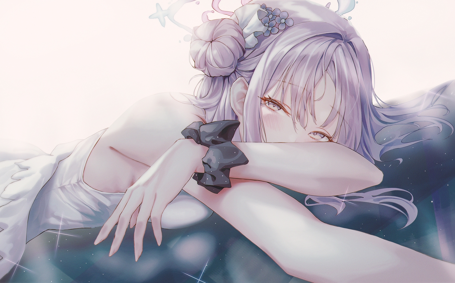 blue_archive, blush, close, dress, halo, long_hair, misono_mika, moda_(mo_da_3)