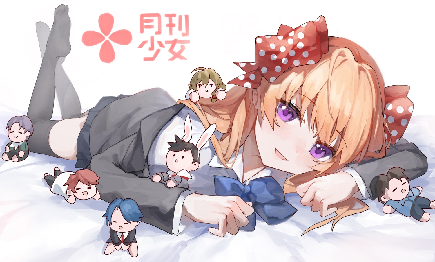 blush, bow, chibi, gekkan_shoujo_nozaki-kun, group, hori_masayuki, kashima_yuu, long_hair