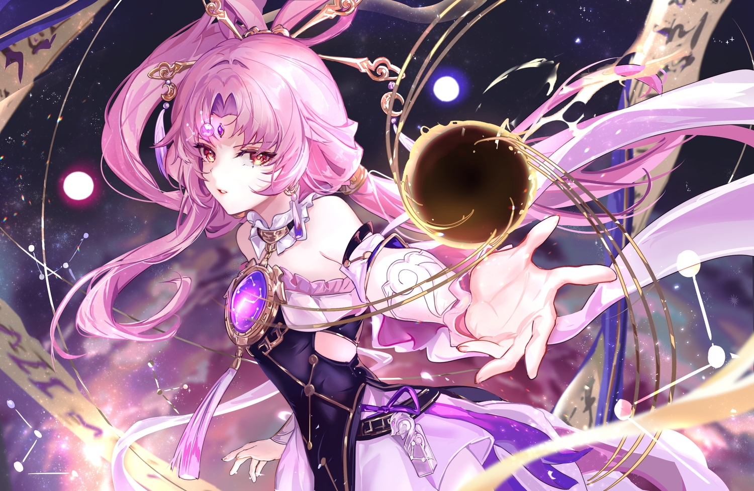 choker, dress, fu_xuan_(honkai:_star_rail), honkai_(series), honkai:_star_rail, long_hair, magic, pink_hair