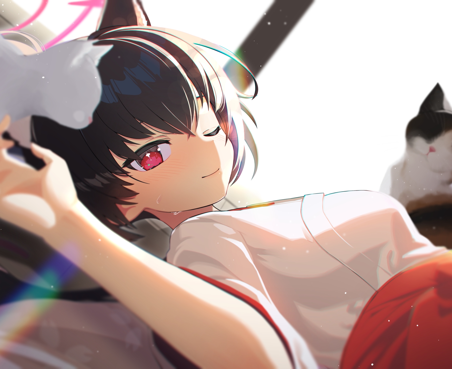 animal, animal_ears, black_hair, blue_archive, blush, bongnom, cat, catgirl