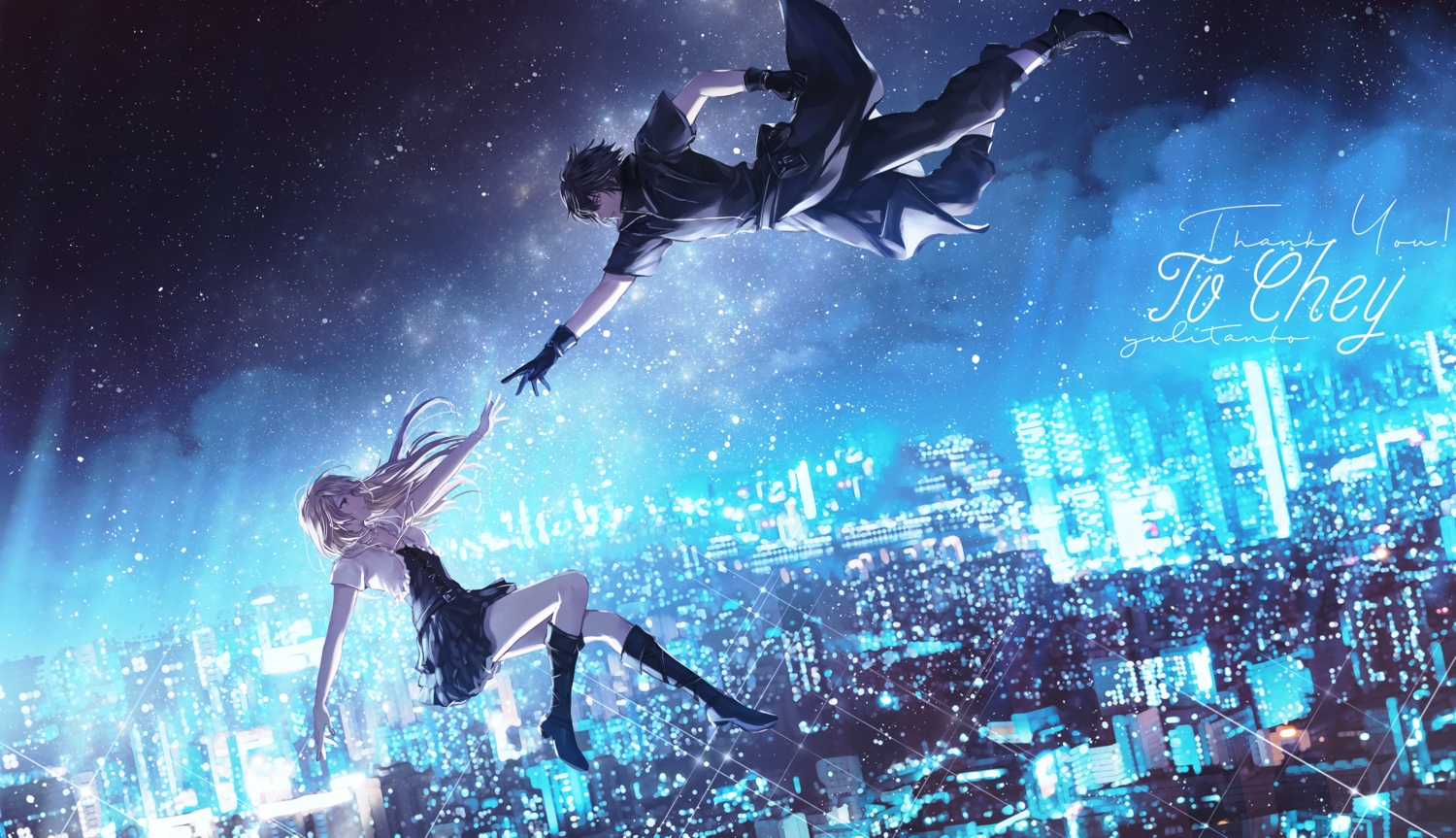 black_hair, blonde_hair, blue_eyes, boots, brown_eyes, building, city, dress