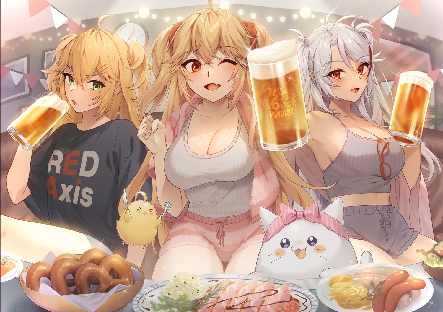 admiral_hipper_(azur_lane), animal, anthropomorphism, azur_lane, bird, blonde_hair, bluecher_(azur_lane), breasts