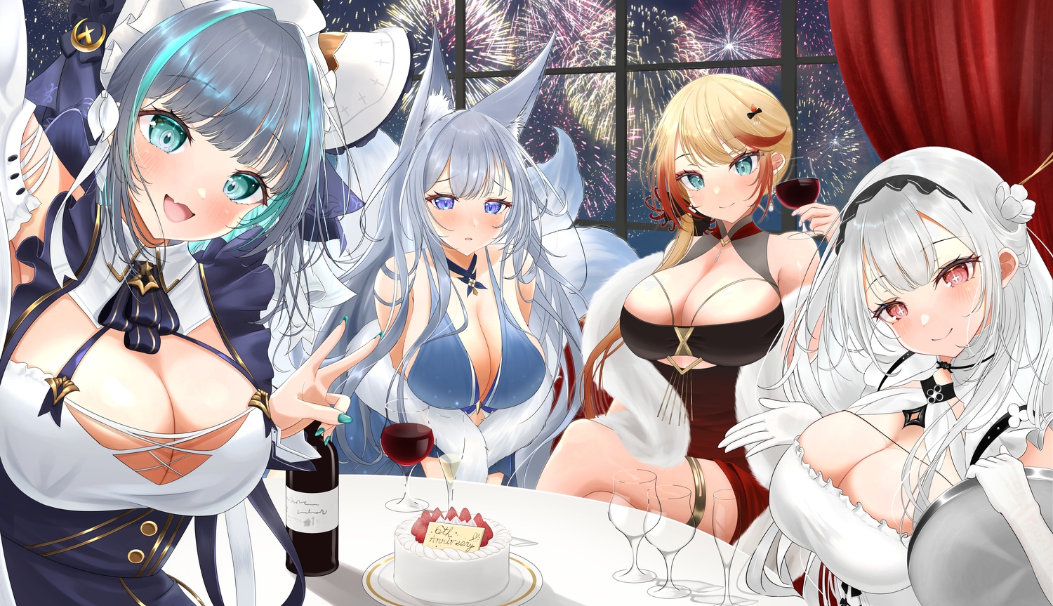 animal_ears, anthropomorphism, aqua_eyes, azur_lane, blonde_hair, blush, breast_hold, breasts