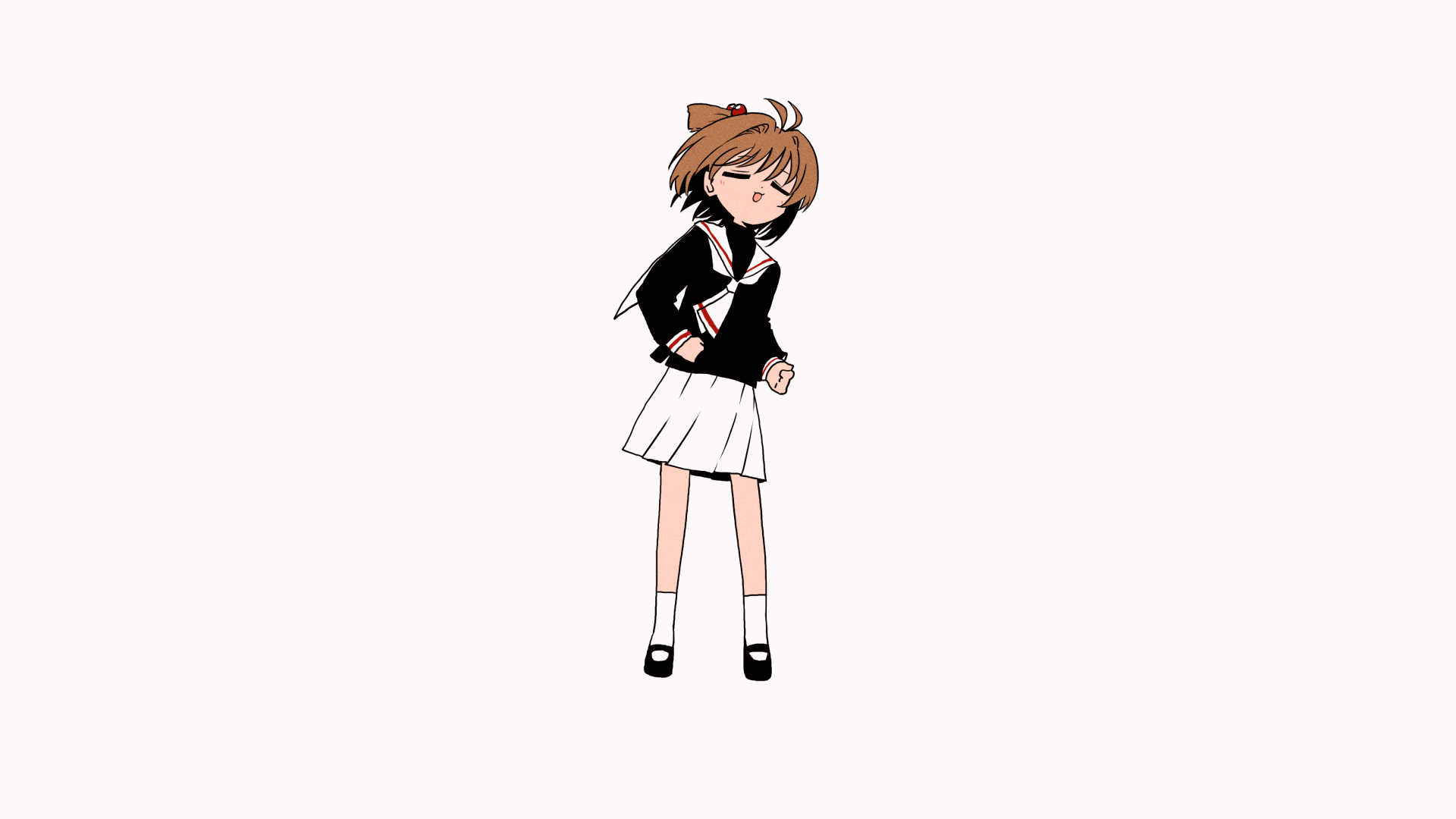 animated, brown_eyes, brown_hair, card_captor_sakura, kinomoto_sakura, odayaka, school_uniform, short_hair, skirt, third-party_edit, white