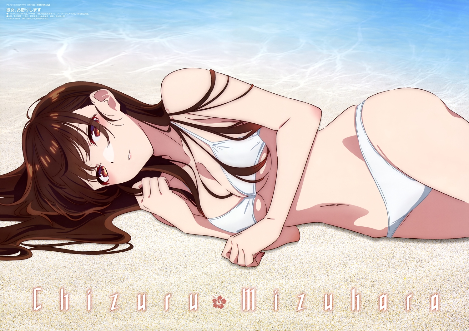 bikini, breasts, brown_eyes, brown_hair, cleavage, hirayama_kanna, jpeg_artifacts, kanojo_okarishimasu