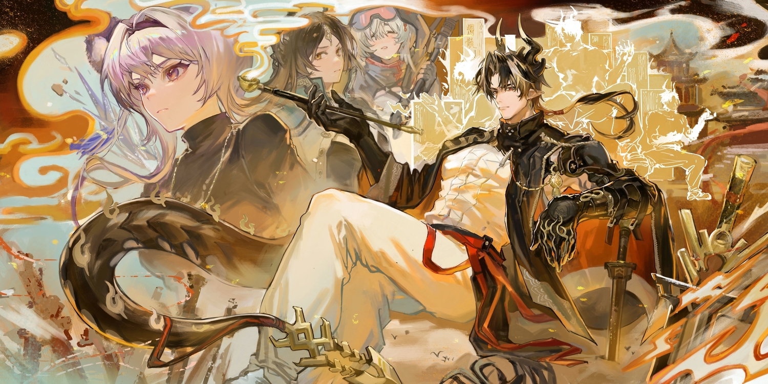 arknights, chong_yue_(arknights), group, horns, jie_yun_(arknights), lin_(arknights), male, mousegirl