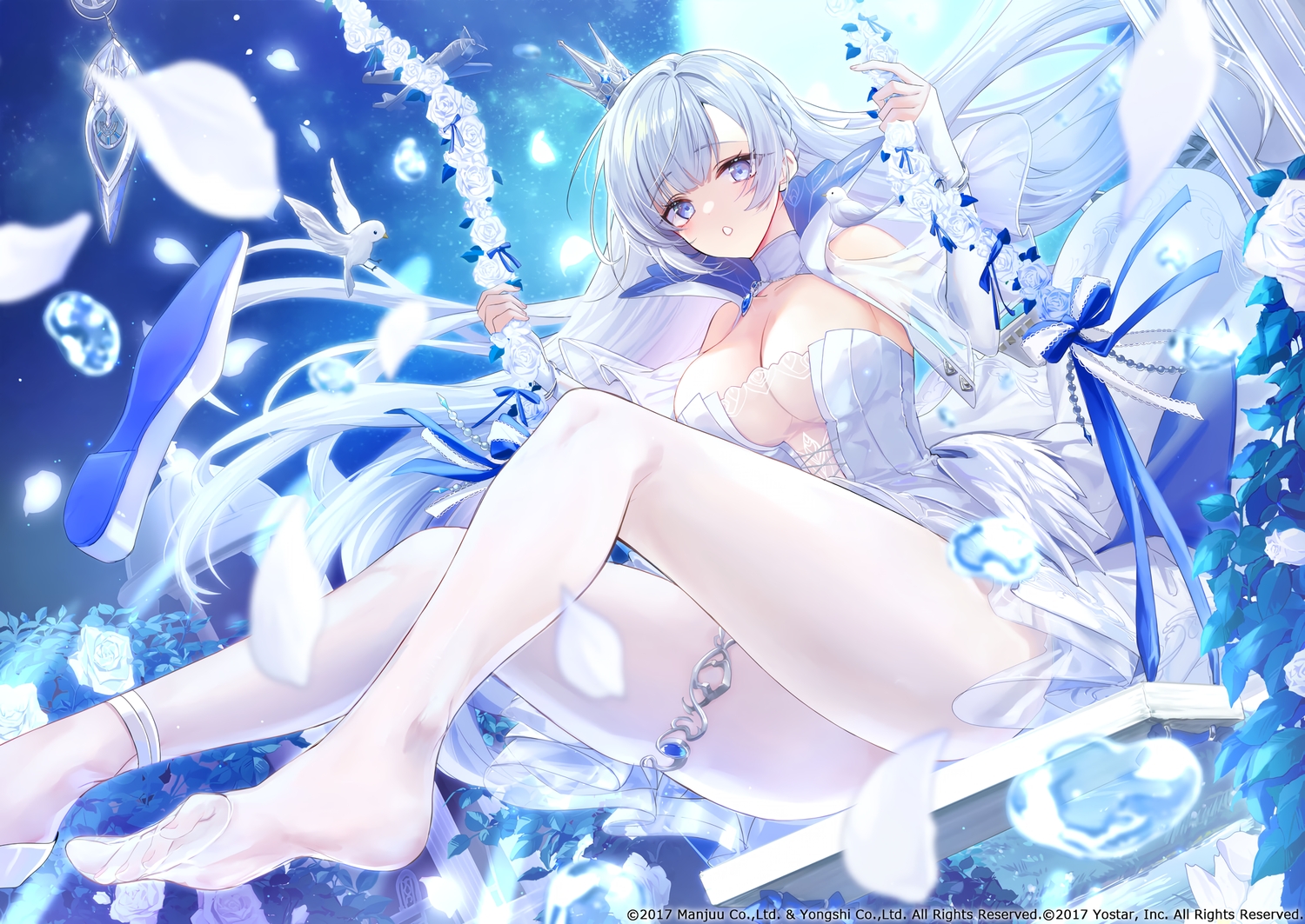 animal, anthropomorphism, argus_(azur_lane), azur_lane, bird, blue_eyes, bow, braids