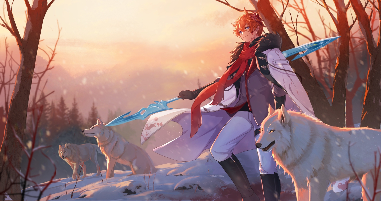 all_male, animal, blood, blue_eyes, boots, cape, celtreny, clouds