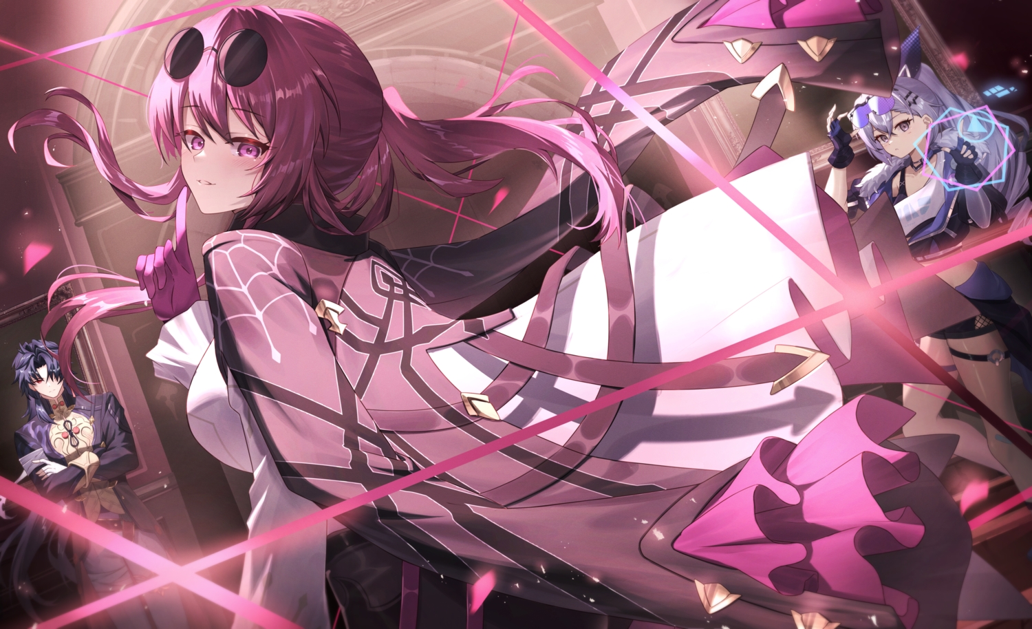 bandage, black_hair, blade_(honkai:_star_rail), cape, choker, eiryu33, garter, goggles