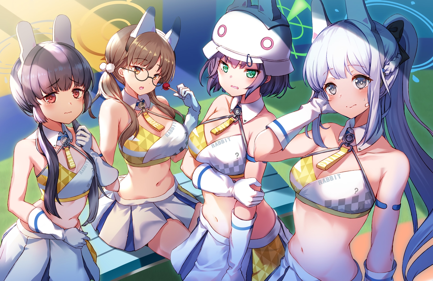 animal_ears, black_hair, blue_archive, blush, bow, braids, breast_hold, breasts