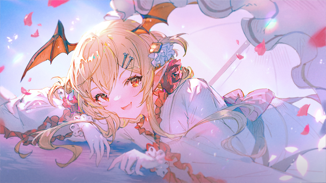blonde_hair, blush, bow, fang, gloves, granblue_fantasy, japanese_clothes, kimono