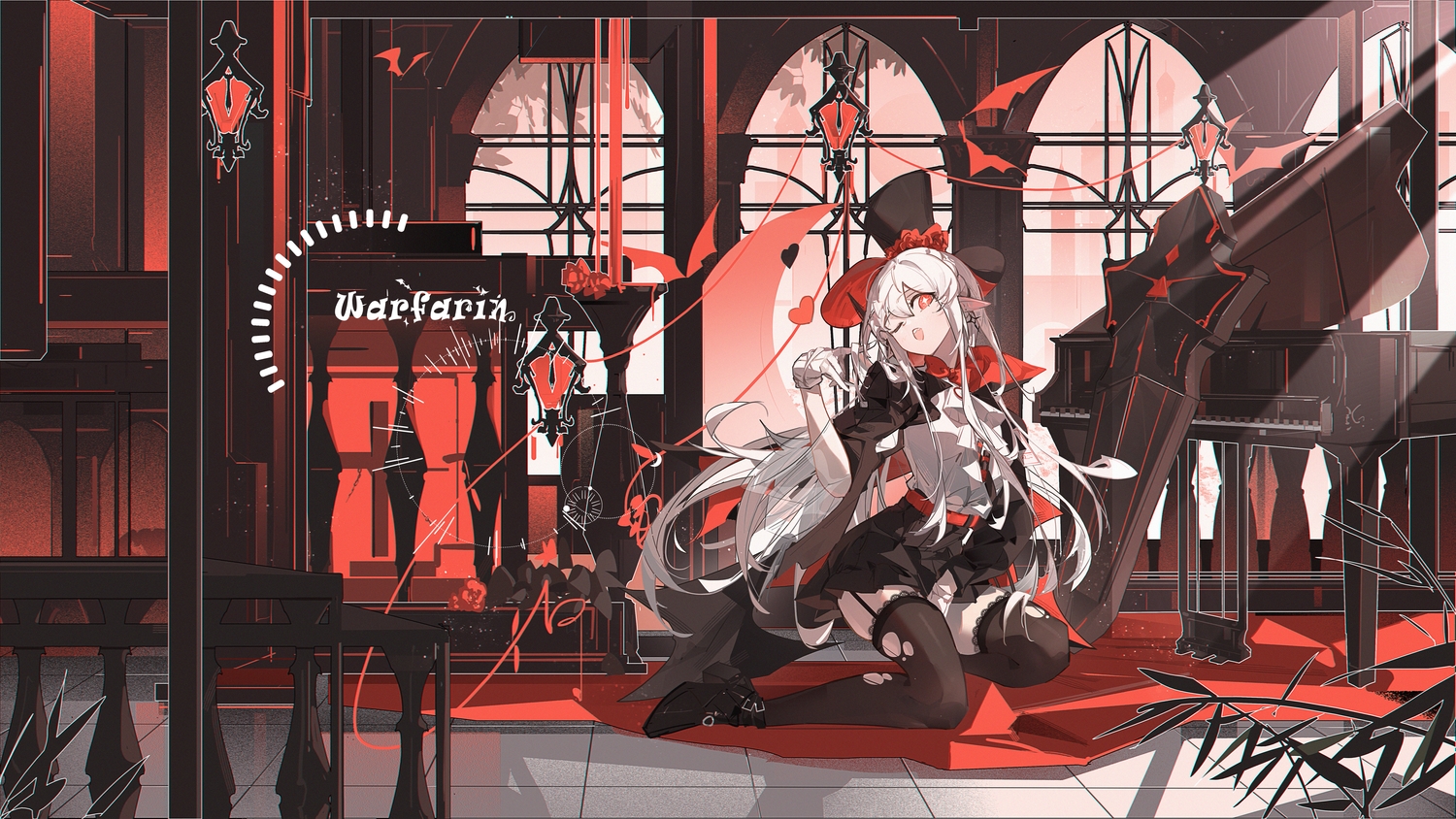arknights, blush, bow, braids, cape, fang, garter_belt, gloves