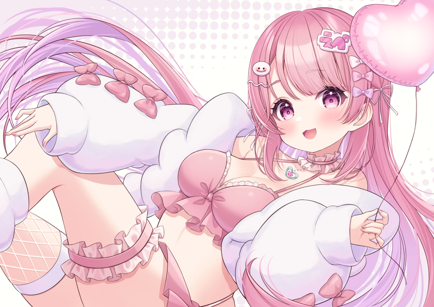 blush, bow, breasts, cat_smile, choker, cleavage, garter, hiiragi_kei
