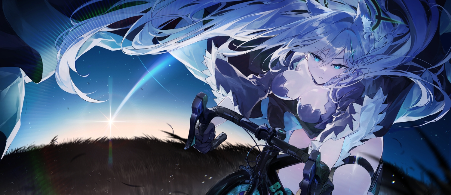 animal_ears, aqua_eyes, bicycle, blue_archive, breasts, chap_sal_!, choker, dress