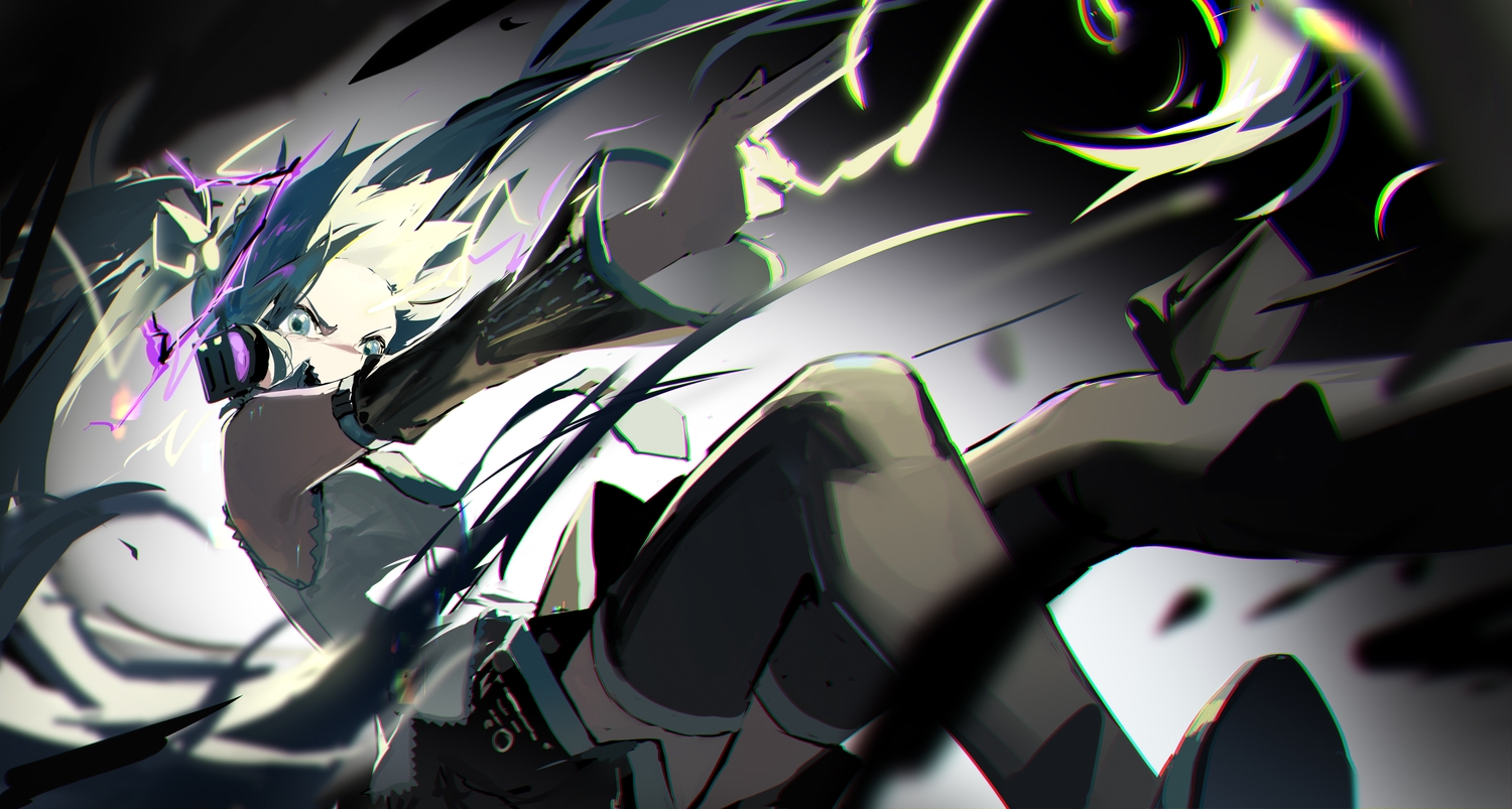 hatsune_miku, headphones, jiuyesang, long_hair, sketch, vocaloid