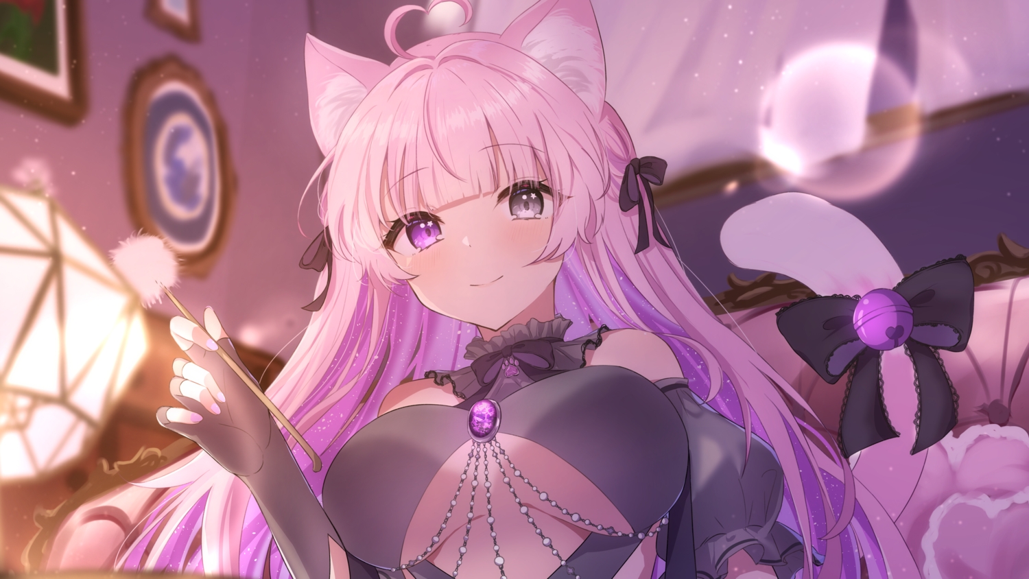 animal_ears, azure_(sor_azr), bell, bicolored_eyes, bicycle, blush, bow, breasts