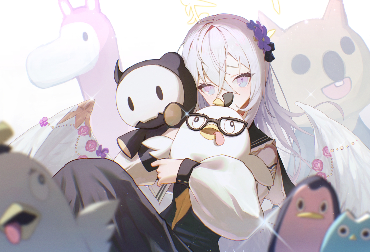 blue_archive, blush, doll, dress, long_hair, purple_eyes, school_uniform, shirasu_azusa