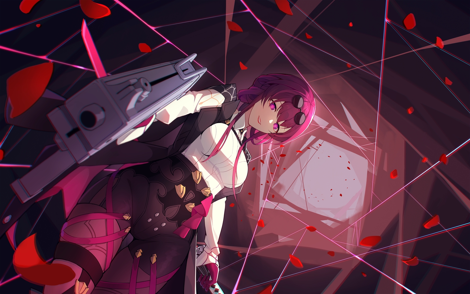 garter, gleam_lin_shi, gloves, gun, honkai_(series), honkai:_star_rail, kafka_(honkai:_star_rail), pantyhose