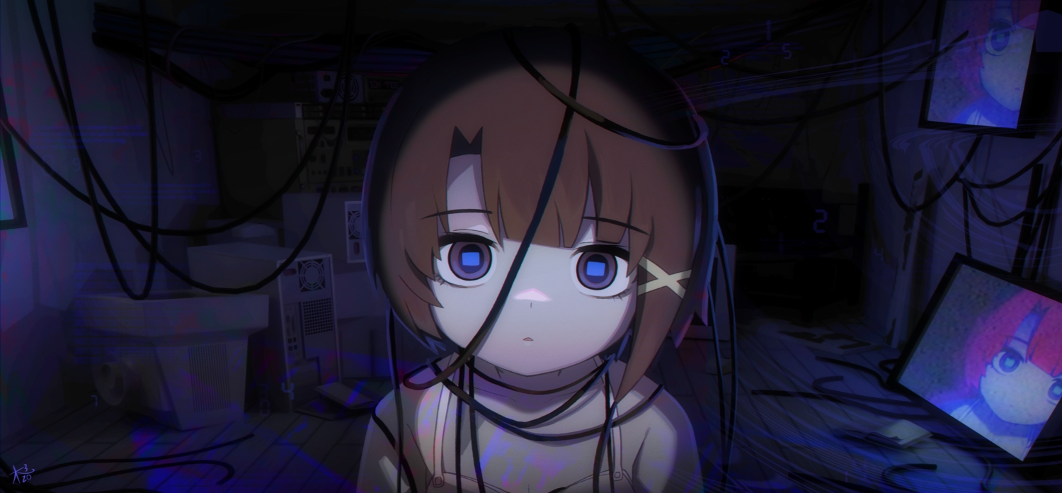 brown_eyes, brown_hair, close, computer, dark, iwakura_lain, loli, morizo_(morizoshop), serial_experiments_lain, short_hair, signed