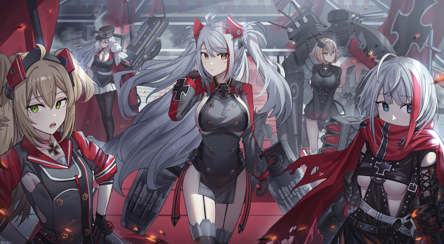 admiral_graf_spee_(azur_lane), admiral_hipper_(azur_lane), anthropomorphism, azur_lane, blue_eyes, breasts, brown_eyes, brown_hair