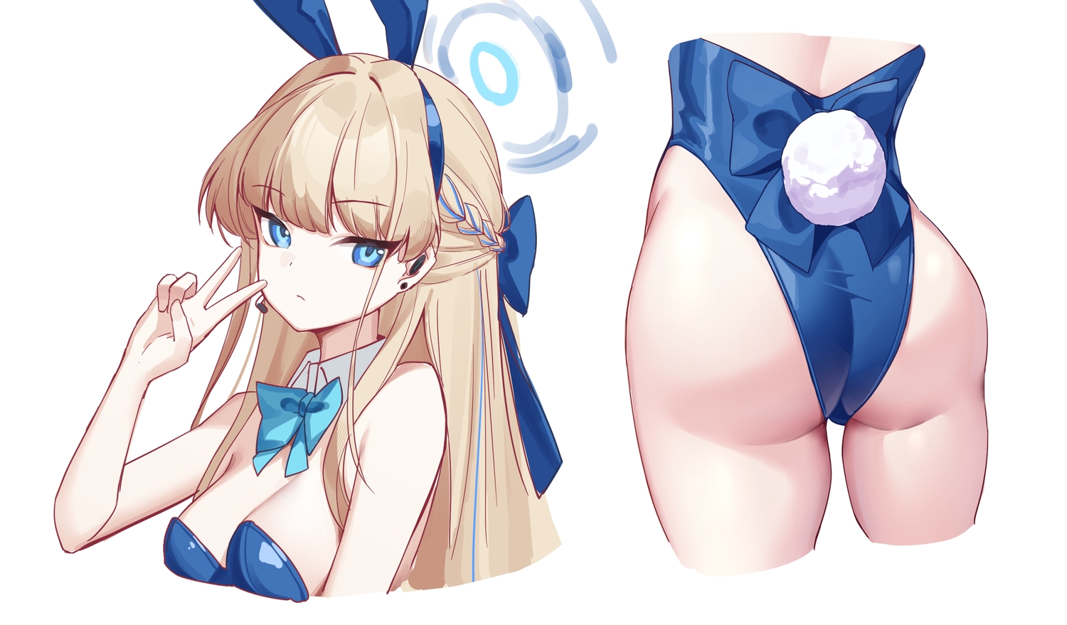 animal_ears, ass, asuma_toki, blonde_hair, blue_archive, blue_eyes, bow, braids