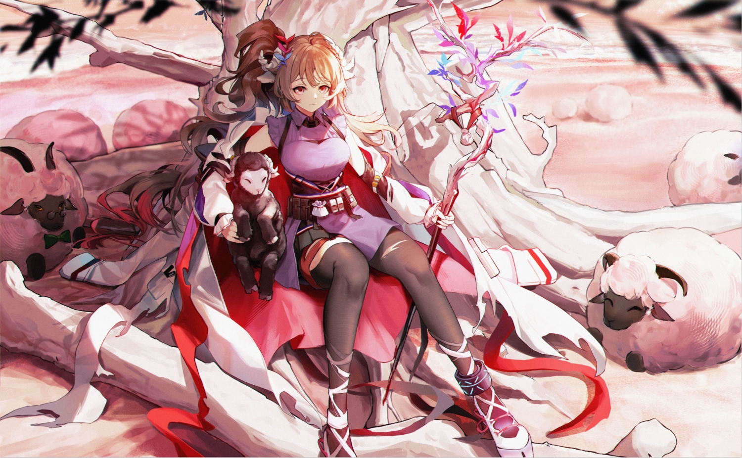 animal, animal_ears, arknights, brown_hair, eyjafjalla_(arknights), horns, jia_redian_ruzi_ruzi, long_hair