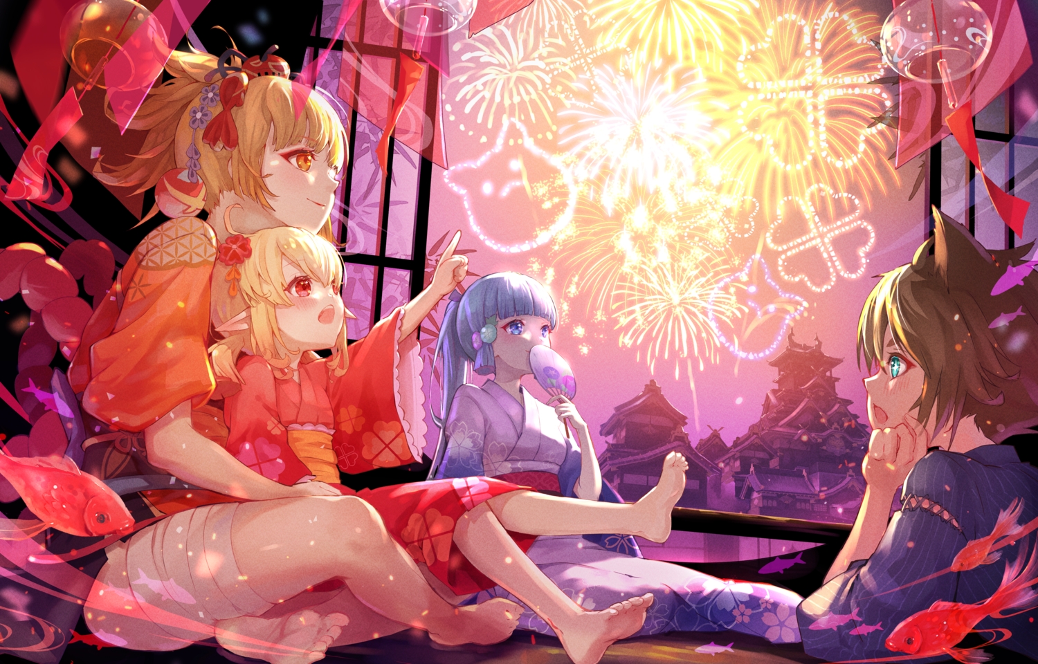 animal, animal_ears, aqua_eyes, bandage, barefoot, blonde_hair, blue_eyes, blush