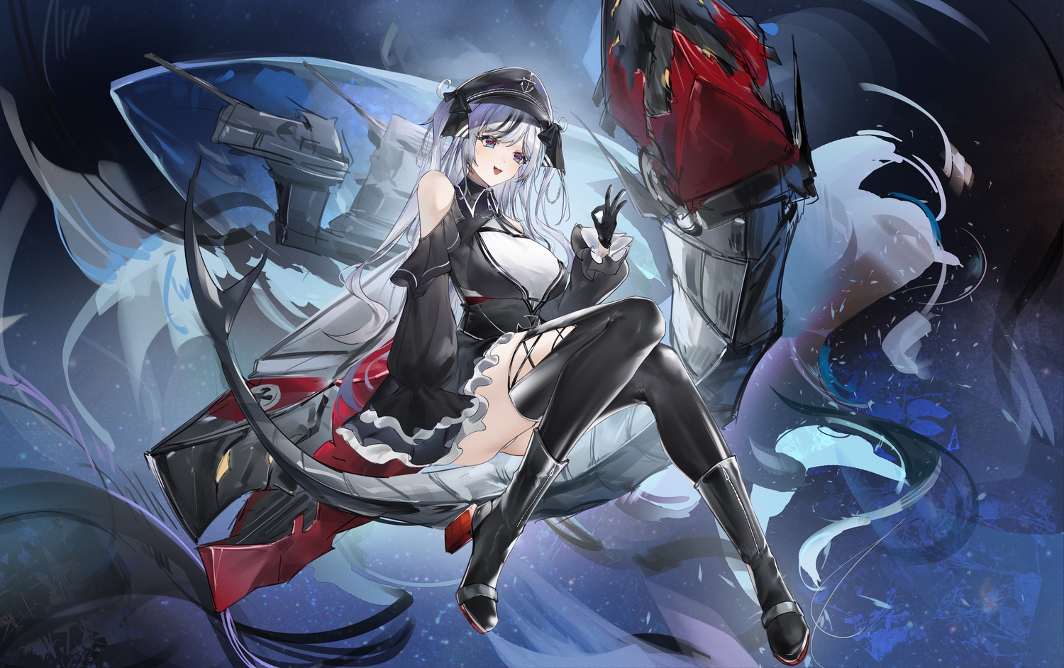 aliasing, anthropomorphism, azur_lane, boots, bow, dress, elbe_(azur_lane), fang