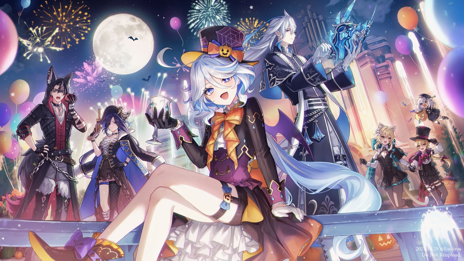 aether_(genshin_impact), amaichi_esora, animal, animal_ears, apple, bandage, bat, bicolored_eyes