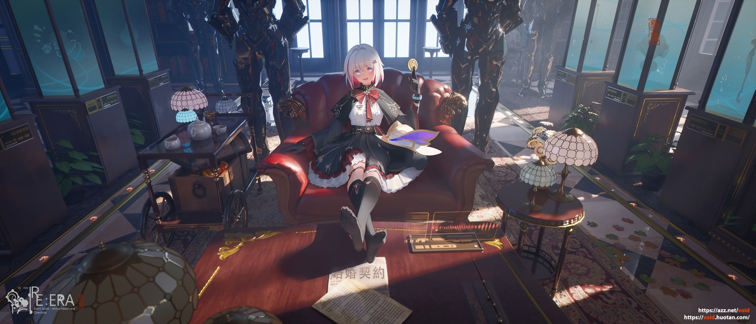 3d, armor, bow, cape, dress, garter, gloves, honkai_(series)