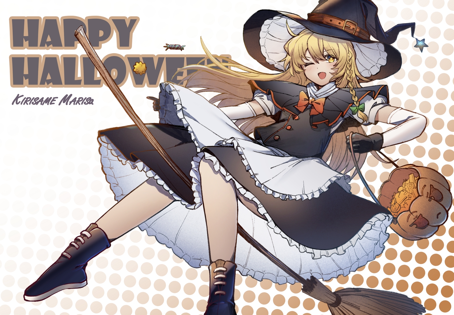 apron, blonde_hair, blush, boots, bow, braids, candy, cape
