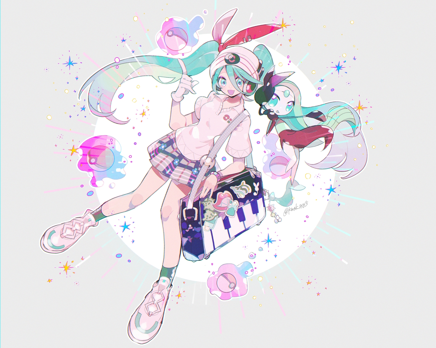gloves, hatsune_miku, headphones, kawasaki_(kwsk_8765), meloetta, pokemon, project_voltage, psychic_miku_(project_voltage)